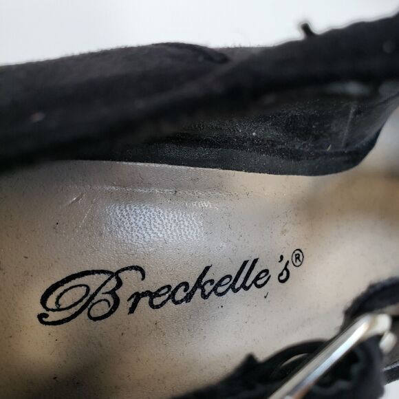 Breckelle's Shoes Women 5.5 Black Suede Wedge Ankle Platform T-Strap 5.5" Heel - Picture 10 of 12